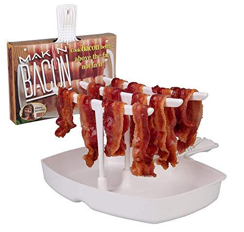 The Original Makin Bacon Microwave Bacon Dish - Makes Crispy Bacon in Minutes - Simple, Quick, and Easy to Use - Reduces Fat Content for a Healthier Meal - Molded in The USA - CookCave