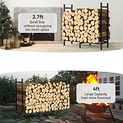 NANANARDOSO 4ft Firewood Rack Outdoor Fire wood Holder for Fireplace Wood Storage, Bottom Widening, Heavy Duty Fire Log Stacker Stand for Indoor Fireplace Metal Lumber Storage Carrier Organizer - CookCave