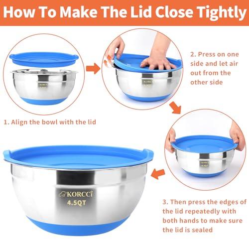 Mixing Bowls With Airtight Lids Set - 7Pc Stainless Steel Nesting Storage Bowls, Non-Slip Silicone Bottom, Size 0.7,1.1,1.7,2.1,2.7,3.6,4.5QT, Ideal for Baking, Prepping, Cooking and Serving Food - CookCave