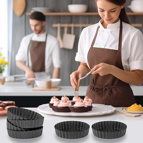 MEICHU 5 Inch Tart Pans 6PCS, Quiche Pans, Nonstick Mini Tart Pans with Removable Bottom, Carbon Steel Reusable Baking Tools - CookCave