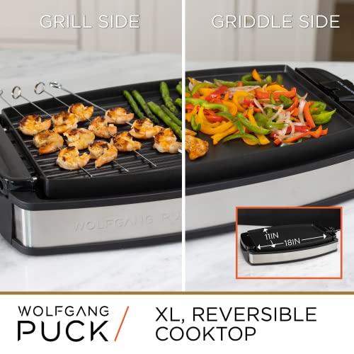 Wolfgang Puck XL Reversible Grill Griddle, Oversized Removable Cooking Plate, Nonstick Coating, Dishwasher Safe, Heats Up to 400ºF, Stay Cool Handles - CookCave