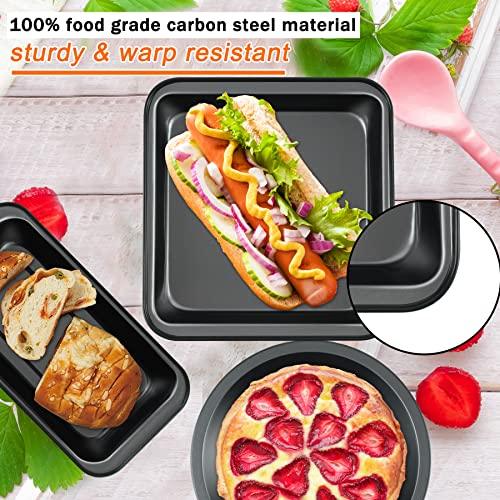 Baking Pans Nonstick Set, 5-Piece Bakeware Sets with Round/Square Cake Pan, Muffin Pan, Loaf Pan, Roast Pan, Baking Sheets for Oven, mobzio Kitchen Cookware Sets Baking Supplies - CookCave