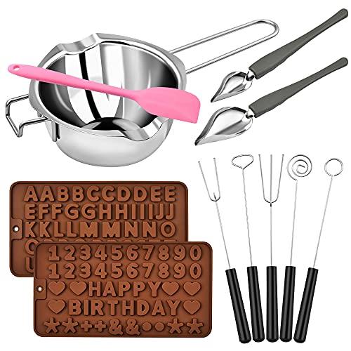 Worldity 11 Pieces Candy Dipping Tools Set, Including Stainless Steel Double Melting Boiler Pot, Dipping Fork Spoon, Decorating Spoons, Chocolate Dipping Tool for Making Chocolate Cake Candy Dessert - CookCave