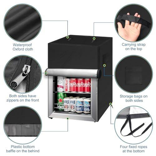 COITEK Outdoor Refrigerator Cover, Upright Mini Beverage And Beer Refrigerator Cover 22''L x 23''W x 34''H, Black Oxford Cloth Refrigerator Protection Cover for Outdoor Use, Moisture-proof, Waterproof - CookCave