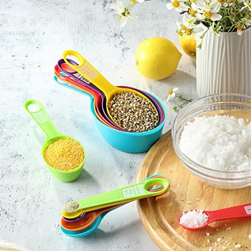 12PCS Measuring Cups, Little Cook Colorful Measuring Cups and Spoons Set, Stackable Measuring Spoons, Nesting Plastic Measuring Cup, kitchen Measuring Set for Baking & Cooking (6+6, Multi Colors) - CookCave