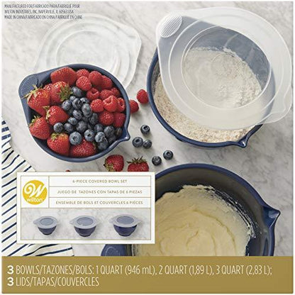 Wilton Plastic Navy Blue Non-Slip Covered Mixing Bowls with Lids, Assorted/RNUM, 6-Piece - CookCave