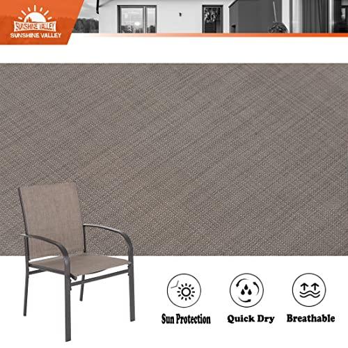 SUNSHINE VALLEY 6 Piece Brown Outdoor Dining Sets,Rectangular Steel Dining Table with 1.57" Umbrella Hole,Patio Dining Set for Outdoor Lawn Garden,Deck,Patio Table and Chairs 7 PCS. - CookCave