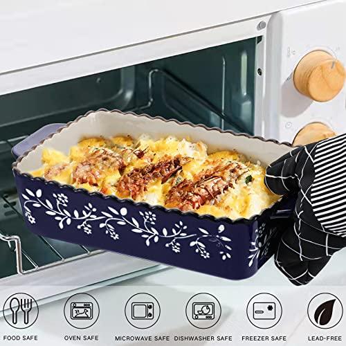 AVLA 3 Pack Ceramic Bakeware Set Porcelain Rectangular Baking Dish Lasagna Pans for Cooking Kitchen Casserole Dishes Cake Dinner 12 x 8.5 x 6 Inches of Baking Pans Banquet and Daily Use Cobalt Blue - CookCave