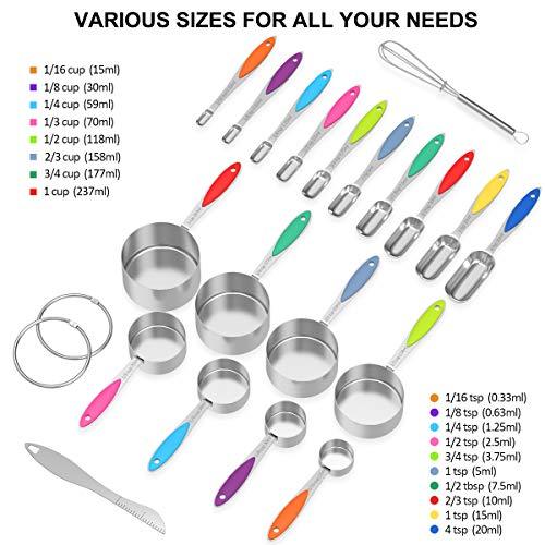 Measuring Cups and Spoons - Wildone Stainless Steel 20 Piece Stackable Set, Includes 8 Measuring Cups, 10 Measuring Spoons, 1 Leveler & 1 Whisk, for Dry and Liquid Ingredient - CookCave
