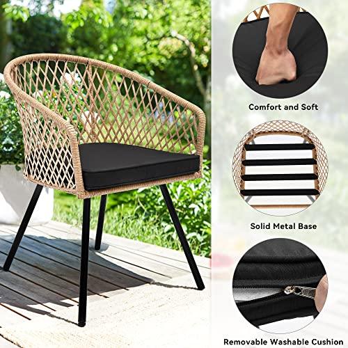 YITAHOME 5-Piece Outdoor Patio Furniture Dining Set, All-Weather Rattan Conversation Set with Soft Cushions and Glass Top Dining Table for Backyard Deck (Light Brown + Black) - CookCave