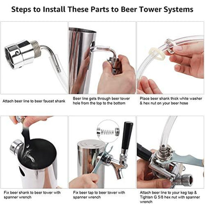MRbrew Draft Beer Line Shank Faucet Kit, Stainless Core Beer Tap Self-Closing Spring Tap Wrench No Leak 3/16'' Brewing Tubing 1/4'' Keg Coupler Barb Fitting Hose Clamp Kegerator Tower Replacement Set - CookCave