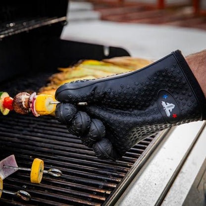 Freedom Flames Silicone Gloves for Grilling - Heat Resistant BBQ Gloves for Handling Hot Meat & Food on Smoker Pit or Grill, Waterproof Heat Proof Grill Gloves Oven Mitts for Baking & Cooking (Black) - CookCave