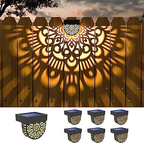 EKQ 6 Pack Solar Fence Lights Solar Outdoor Wall Lights Plastic Solar Powered Deck Step Stair Lights Moon Theme Waterproof Fence Solar Light for Garden Post Patio Backyard Yard Decor (Black, 6 Pack) - CookCave