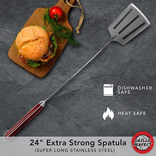 Grill Spatula Super Long 24-inch for Grilling Barbecue and Griddle | Extra Long Stainless Steel Spatula with Large Blade for Fire Pit | Heavy Duty Extra Strong Wide Blade Spatula for Outdoor Kitchen - CookCave