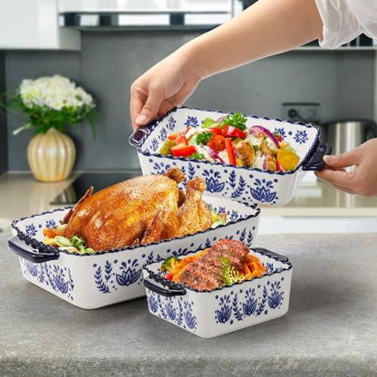 SOUJOY 3 Pack Porcelain Bakeware Set, Rectangular Baking Dishes, Lasagna Pan for Cooking, Kitchen, Casserole Dishes, Cake Dinner, Banquet and Daily Use - CookCave