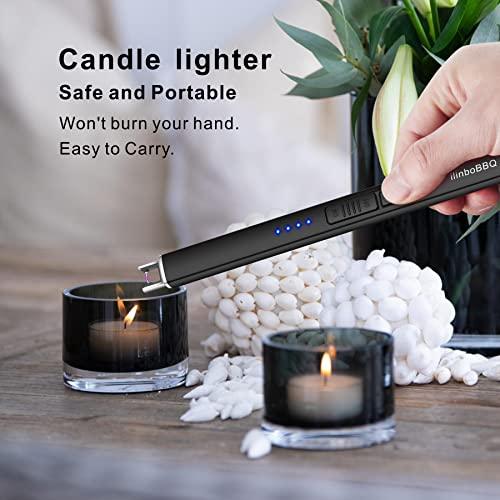 ilinboBBQ Lighter Electric Candle Lighter with LED Battery Display USB Rechargeable Lighter Windproof Flameless Long Lighters for Candle BBQ Camping （Black - CookCave