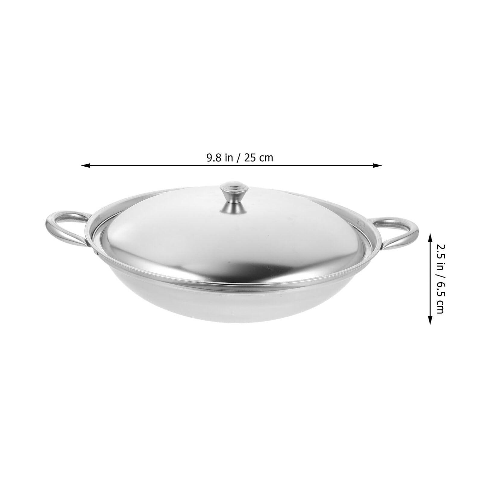 ABOOFAN Stainless Steel Paella Pan with Handles, Skillet Sauce Pan Metal Snack Plate Nonstick Frying Pan for Camping Gathering Oven and Induction Safe 10 Inch - CookCave