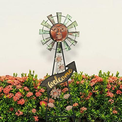 TERESA'S COLLECTIONS Yard Art Sign Sun Metal Wind Spinner with Solar Garden Lights, 36.6 Inch Vivid Sun Face Windmill Garden Decor for Outside, Outdoor Decorative Stake Lawn Ornaments Patio Decoration - CookCave