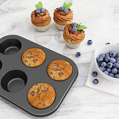 Tiawudi 2 Pack Nonstick Muffin Pan, Carbon Steel Cupcake Pan, 6 Cup, Easy to Clean and Perfect for Making Muffins or Cupcakes, Standard - CookCave