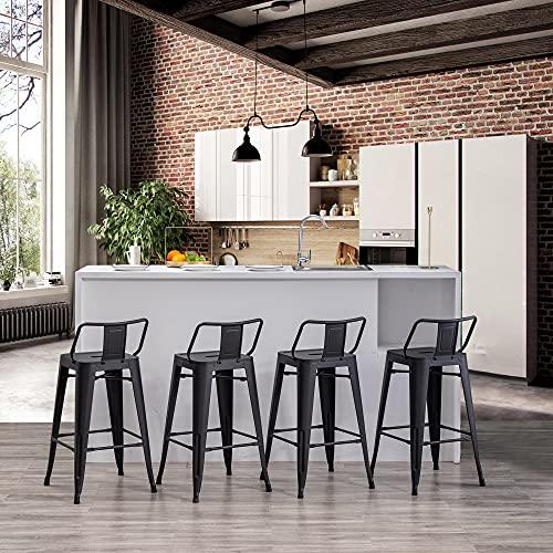 Yongchuang Metal Bar Stools Set of 4 Counter Height Bar Stools for Indoor Outdoor Barstools Low Back Bar Chairs 26" Matte Black - CookCave