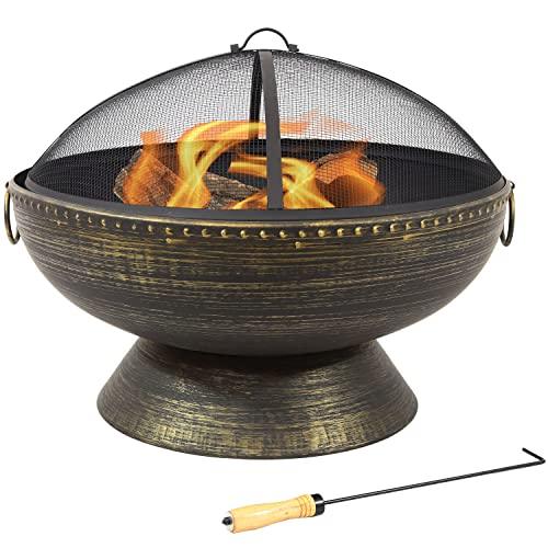 Sunnydaze 30-Inch Fire Pit Bowl with Spark Screen, Fireplace Poker, and Metal Grate - Black High-Temperature Paint Finish - CookCave