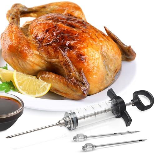 Tri-Sworker Plastic Meat Injector Kit for Smoker with 3 Flavor Food Syringe Needles, Ideal for Injecting Marinade into Turkey, Meat, Brisket; 1-OZ; Including Paper User Manual, Recipe E-Book (PDF) - CookCave