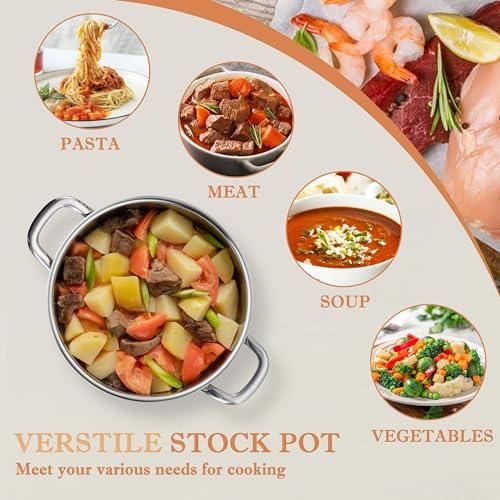 Herogo 12 QT Stock Pot, Tri-ply 18/10 Stainless Steel Cooking Pot with Lid, 12 Quart Large Metal Pasta Pot for Cooking Chicken Soup, Big Stockpot for Induction Gas Electric Stove, Dishwasher Safe - CookCave