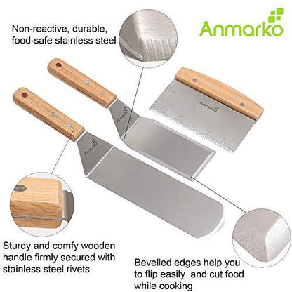 Professional Metal Spatula Set - Stainless Steel Spatula and Griddle Scraper - Heavy Spatula Griddle Accessories Great for Cast Iron Griddle BBQ Flat Top Grill - Commercial Grade - CookCave