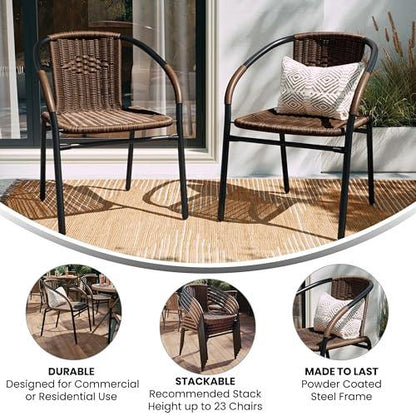 EMMA + OLIVER 2 Pack Medium Brown Rattan Indoor-Outdoor Restaurant Stack Chair - CookCave