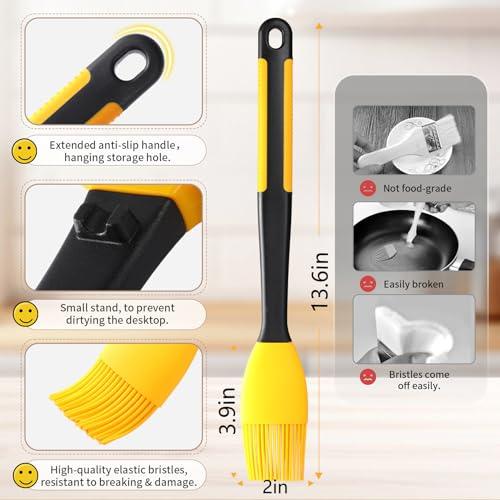 Silicone Basting Pastry Brush - Extra Long Silicone Basting Brush for Grilling 2inch Wide,Heat Resistant Brushes Spread Oil Butter Sauce Marinade for Cooking Baking BBQ (Yellow 1) - CookCave