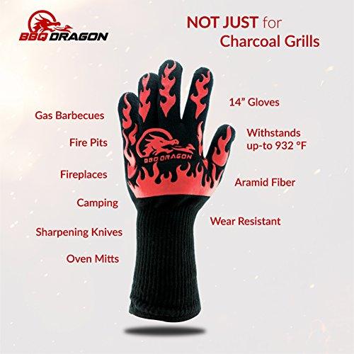 Extreme Heat Resistant Gloves - BBQ Gloves, Hot Oven Mitts, Charcoal Grill, Smoking, Barbecue Gloves for Grilling Meat Gloves, Insulated, Silicone Non-Slip Grips, U.S. Safety Tested - BBQ Dragon - CookCave