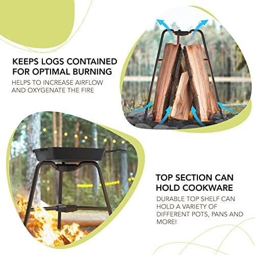 KABIN Flame Frame - Create a Long Lasting Small Fire Pit Every Time - Optimal Burning - Firepit Top Section to Hold Cookware - Coated Steel Outdoor Fire Pits for Outside - CookCave