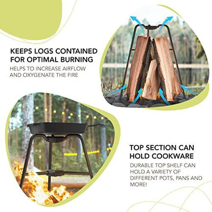 KABIN Flame Frame - Create a Long Lasting Small Fire Pit Every Time - Optimal Burning - Firepit Top Section to Hold Cookware - Coated Steel Outdoor Fire Pits for Outside - CookCave