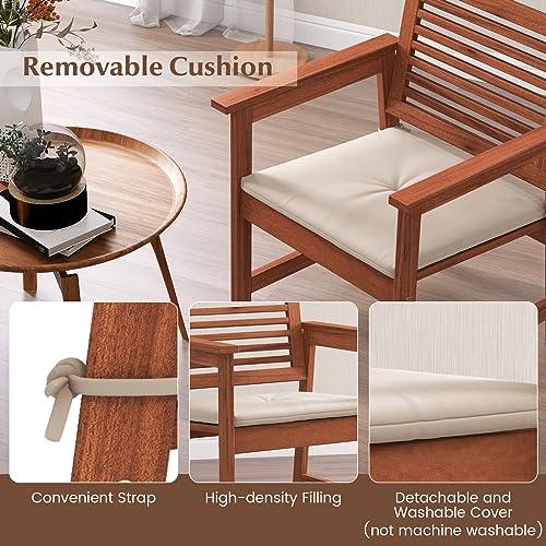 Tangkula Outdoor Dining Chairs Set of 4, Weather-Resistant Heavy Duty Slatted Wood Patio Chairs with Soft Padded Cushions, for Deck, Garden, Poolside, Balcony (4, Off White) - CookCave