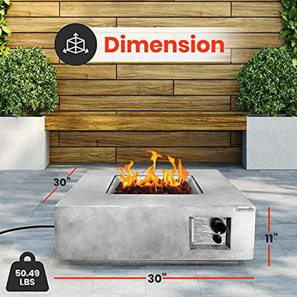 SereneLife Concrete Outdoor Propane Fire Pit Table - CSA/ETL Certified Safe 40,000 Pulse Ignition Weatherproof Square Propane Gas Fire Table - Adjustable Flame, Thermocouple - SLFPLG9 - CookCave