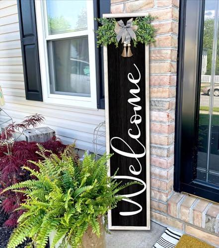 Welcome Sign for Front Porch Standing 45"X9" Large Outdoor Decor Rustic Vertical Leaner Wood Frame Porch Tall Welcome Signs for Farmhouse Outside Front Door Wall Decorations (White Black) - CookCave