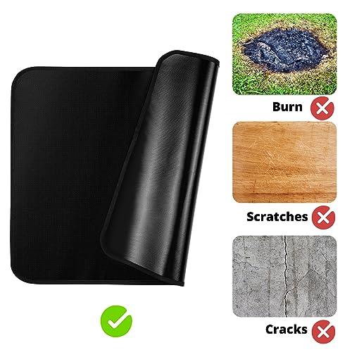 EasyAcc 24 x 31in Fireproof-Grill Mats for Outdoor Tabletop Grill to Protect Your Grill Table-Fireproof-BBQ Barbecue Mat Heat Resistant Grill Table Mat-Waterproof & Oilproof BBQ Mat-Black (0.6mm) - CookCave