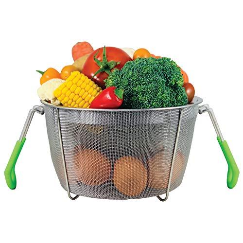 Steamer Basket for Instant Pot Accessories 6 qt or 8 quart - 2 Tier Stackable Fine Mesh 304 Stainless Steel Strainer Basket - Silicone Handle - Vegetable Steamer Insert, Egg Basket, Pasta Strainer - CookCave