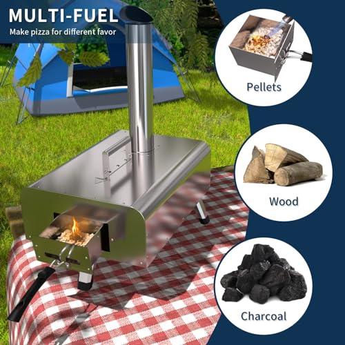 UDPATIO Outdoor Pizza Oven, 12" Wood Fired Pizza Ovens, Portable Pellet Pizza Stove for Outside, Portable Stainless Steel Pizza Maker for Backyard and Camping - CookCave