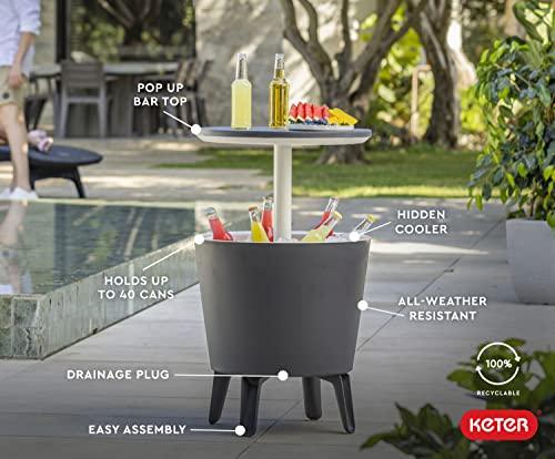 Keter Modern Cool Bar Outdoor Patio Furniture and Hot Tub Side Table with 7.5 Gallon Beer and Wine Cooler, Dark Grey - CookCave