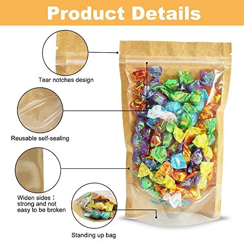 BEISHIDA Self-Sealing Resealable Kraft Paper Plastic Bags Reusable Stand Up Ziplock Pouches Bags for Food Storage Beans Coffee Cookie Snack Dried Flowers Tea 5 x 8 Inch, Pack of 50 (Kraft Brown) - CookCave