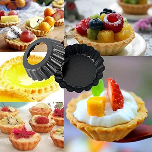 DATANYA 12Pack Mini Tart Pans Removable Botttom 3 Inch Egg Tart Molds, Round Nonstick Carbon Steel Fluted Quiche Tart Pan for Pies, Quiches, Tartlets, Tart Shells, Cupcakes, Dessert Baking - CookCave