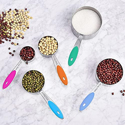 Measuring Cups & Spoons Set of 21 - Wildone Stainless Steel Measuring Cups and Spoons with Colored Silicone Handle, 8 Nesting Metal Cups, 8 Spoons & 5 Mini Spoons, for Dry and Liquid Ingredient - CookCave