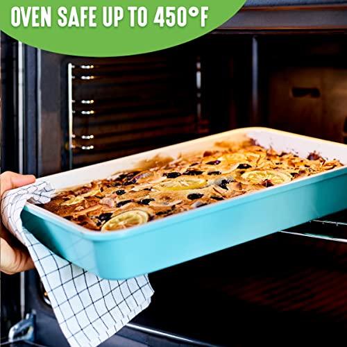 GreenLife Bakeware Healthy Ceramic Nonstick, 12 Piece Baking Set with Cookie Sheets Muffin Cake and Loaf Pans including utensils, PFAS-Free, Turquoise - CookCave