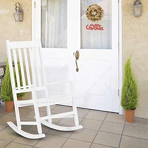 Outvita Outdoor Rocking Chair, Solid Wood High Back Rocker, All Weather Lounge Chair for Porch Patio Fire Pit Garden Backyard Deck Indoor, White - CookCave