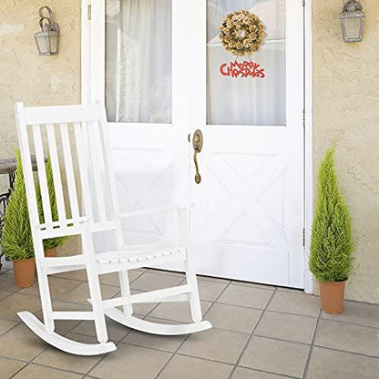 Outvita Outdoor Rocking Chair, Solid Wood High Back Rocker, All Weather Lounge Chair for Porch Patio Fire Pit Garden Backyard Deck Indoor, White - CookCave