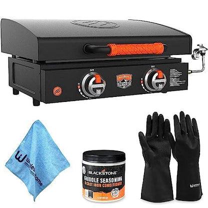 22 Inch Blackstone Griddle with Lid, Nonstick Tabletop Gas Griddle Outdoor Combo with Blackstone Seasoning and Conditioner, Wholesalehome Cloth, and Reusable Gloves Included - CookCave