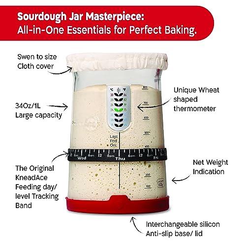KneadAce Pro Sourdough Bread Starter Kit- 34 oz Large Capacity Sourdough Starter Jar with 5 unique features for the perfect sour dough bread & sourdough starter kit- sourdough bread baking supplies - CookCave