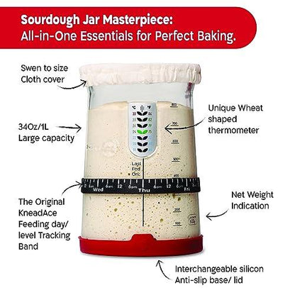 KneadAce Pro Sourdough Bread Starter Kit- 34 oz Large Capacity Sourdough Starter Jar with 5 unique features for the perfect sour dough bread & sourdough starter kit- sourdough bread baking supplies - CookCave