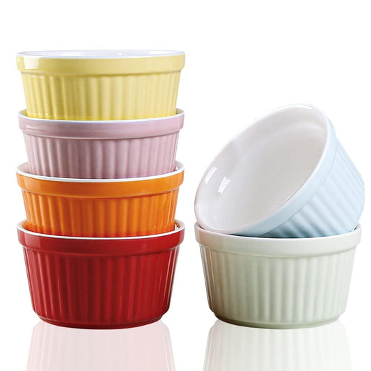 YAZYLIFE Ramekins 6oz Oven Safe,Creme Brulee Ramekins and Souffle Dishes,Porcelain Ramekin Baking Bowls,Dipping Sauce Dish.Pudding Cups,Set of 6,Colorful. (Colorful) - CookCave